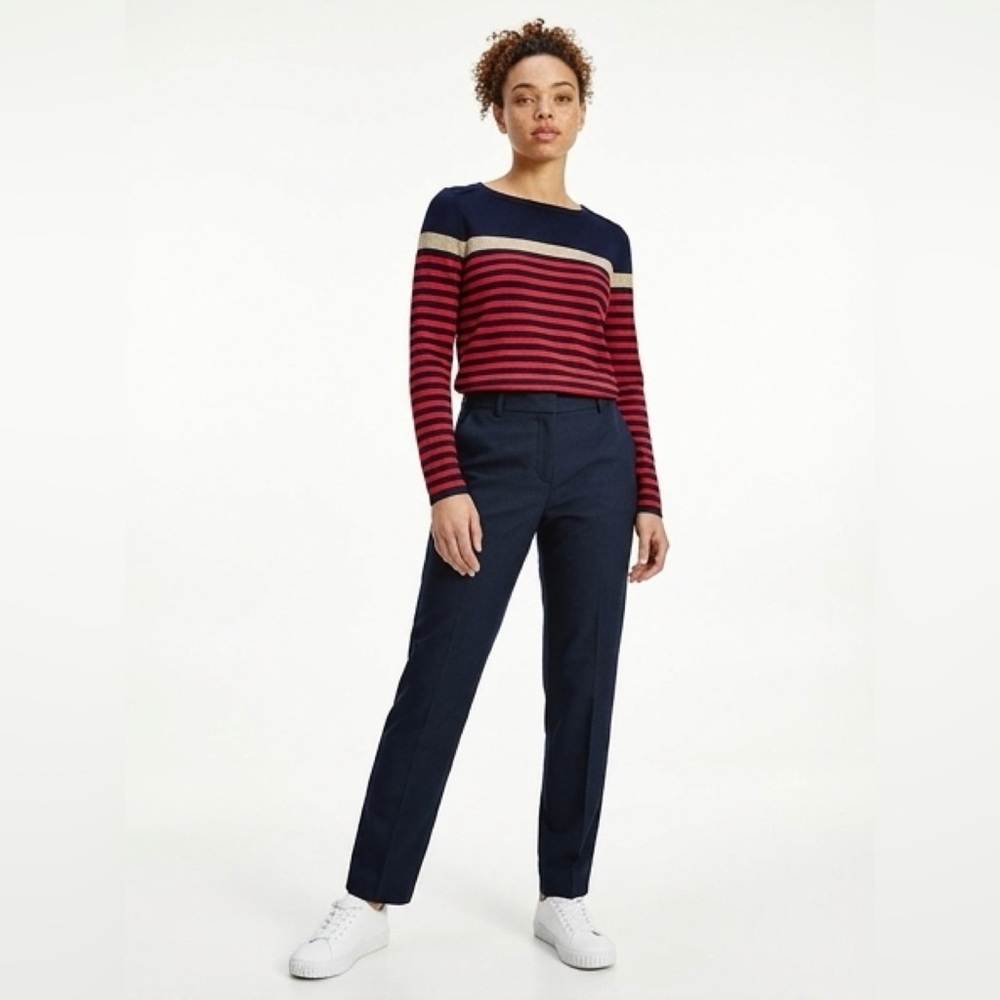 Tommy Hilfiger Navy and Red Striped Sweater